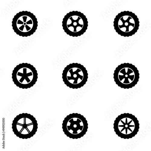 Vector black wheel icon set. Wheel Icon Object, Wheel  Icon Picture, Wheel Icon Image