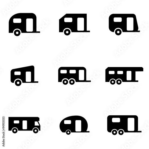 Vector black trailer icon set. Trailer Icon Object, Trailer Icon Picture, Trailer Icon Image