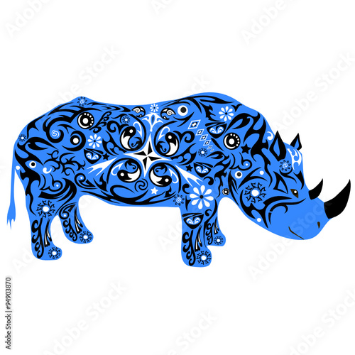 rhinoceros a wild African animal, an animal with a pattern from flowers and lines, a mammal with a horn on a nose, fauna of southern latitudes, a herbivore a rhinoceros