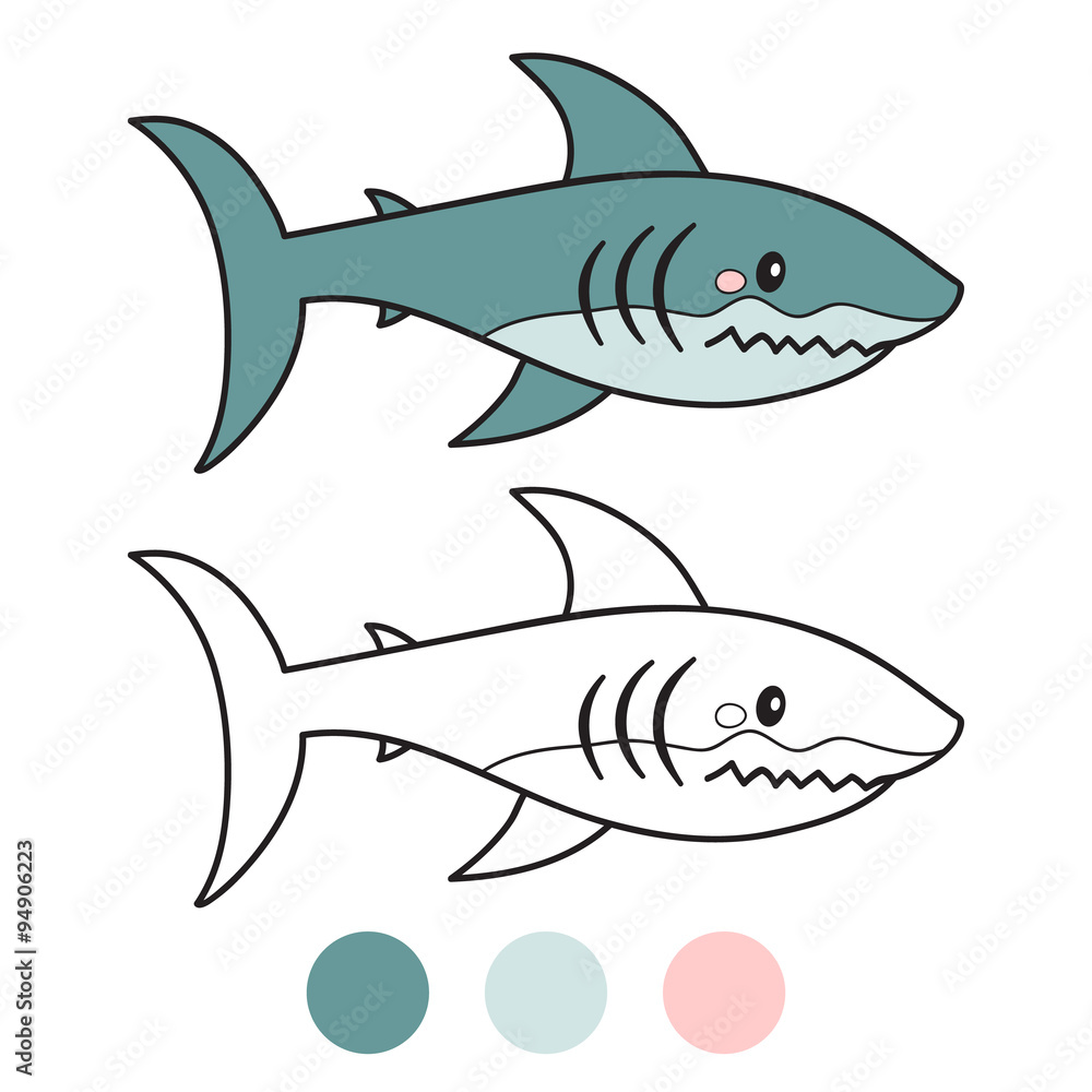 shark. Coloring book page. Cartoon vector illustration. Game for children