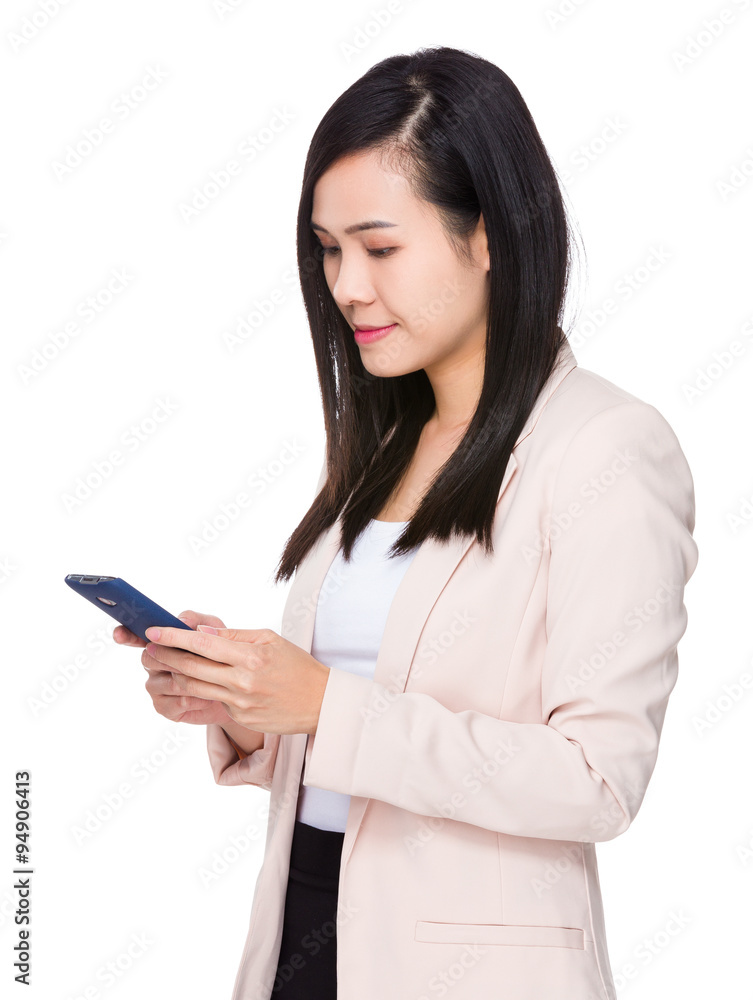 Asian Young Businesswoman read on the cellphone Asian Young Businesswoman read on the cellphone