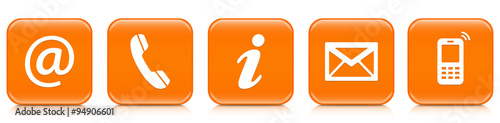 Contact Us – Set of orange buttons with reflection