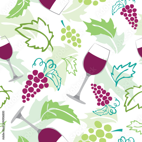 Seamless pattern - wine glass, grapes