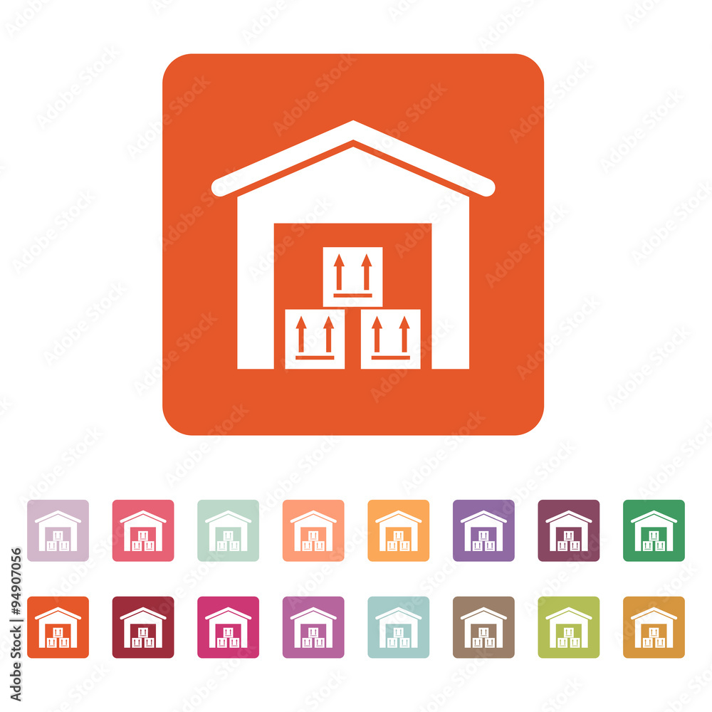 The warehouse icon. Storehouse and logistic symbol. Flat