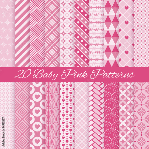 Baby pink seamless patterns. Vector illustration