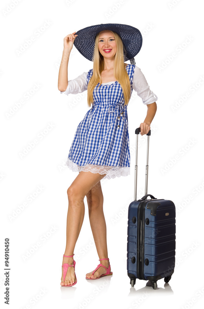 Woman ready for summer travel isolated on white Woman ready for summer travel isolated on white