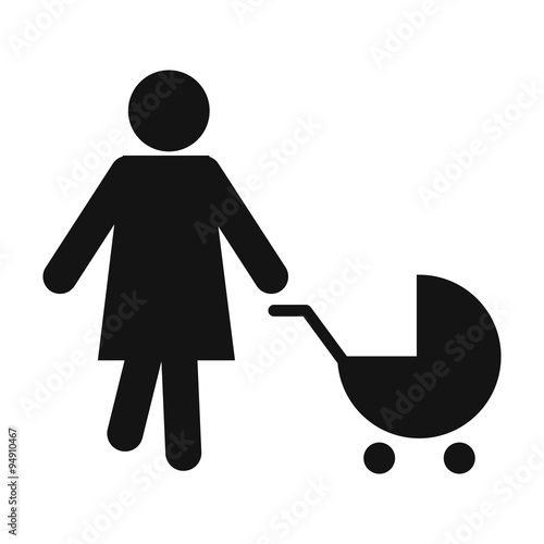 Mother with baby carriage icon