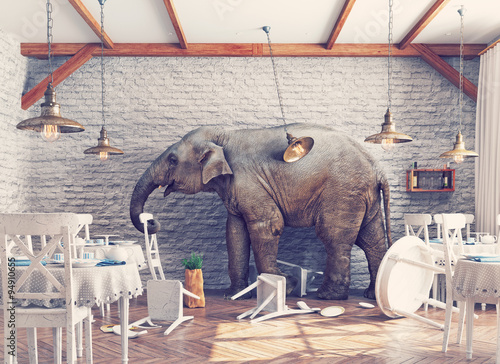 The elephant  in a restaurant