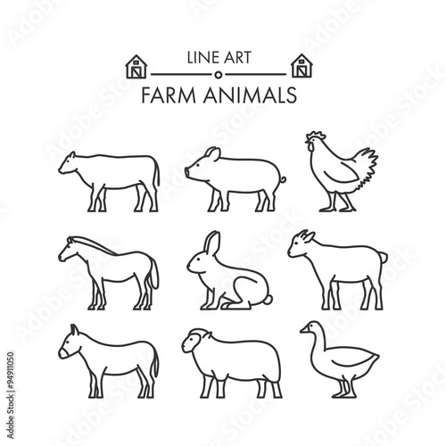 Fototapeta Naklejka Na Ścianę i Meble -  Outline figures of farm animals