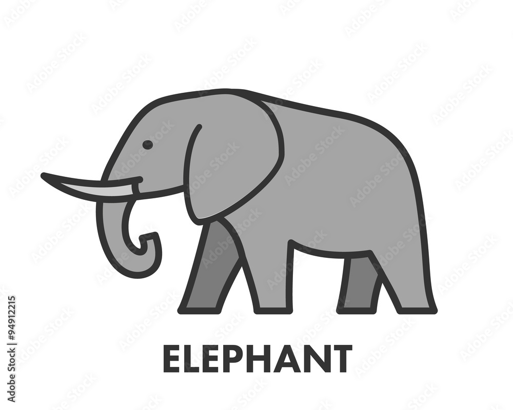 Obraz premium Painted line figure of elephant cat. Vector outline symbol