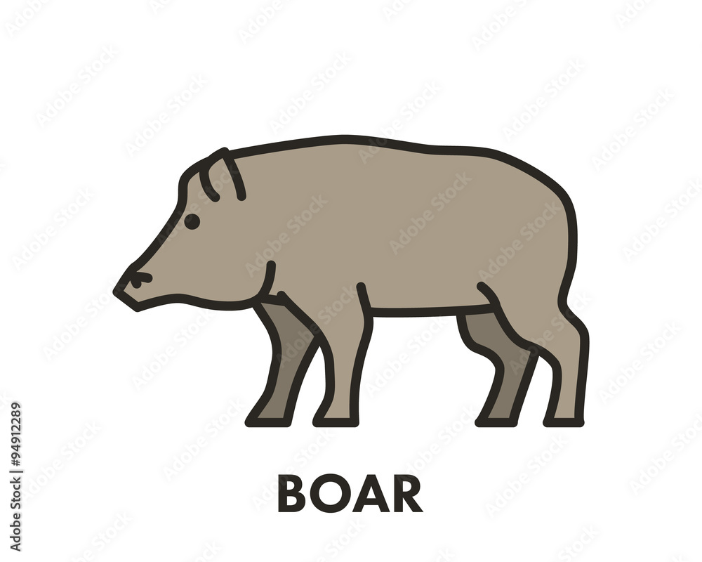 Painted line figure of boar. Vector outline symbol Painted line figure of boar. Vector outline symbol