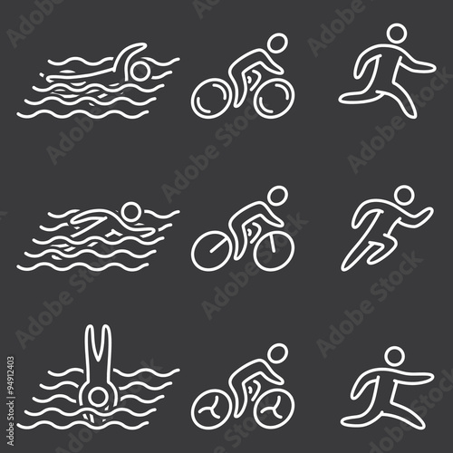 Linear of figures triathlon athletes. Swimming, cycling and runn © karpenko_ilia