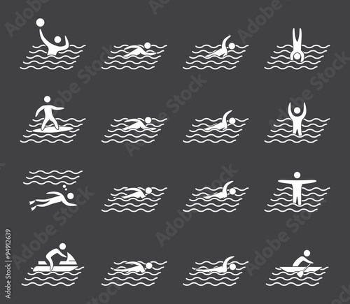 Silhouettes of figures swimmers icons set