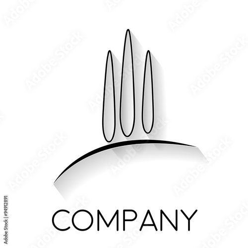 Vector sign farm with cypresses, in linear style