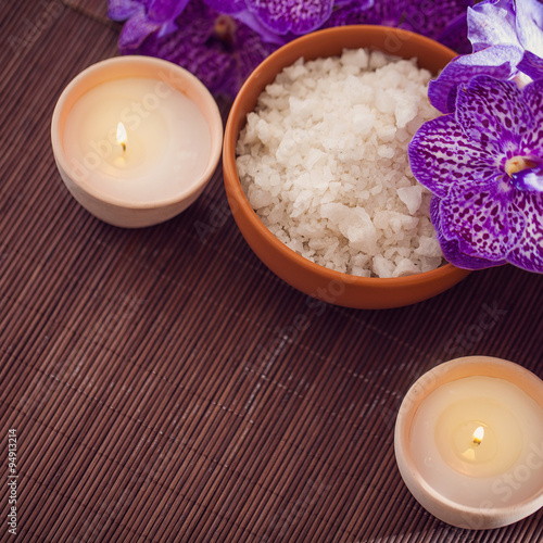 Spa Still life with aromatic candle orchid flower