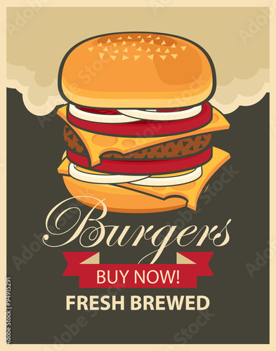 vector banner with cheeseburger on retro style