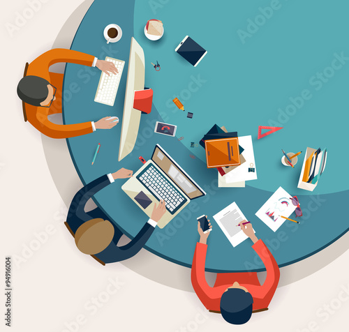 Business meeting and brainstorming. Flat design.