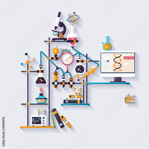 Chemistry workspace. Flat design