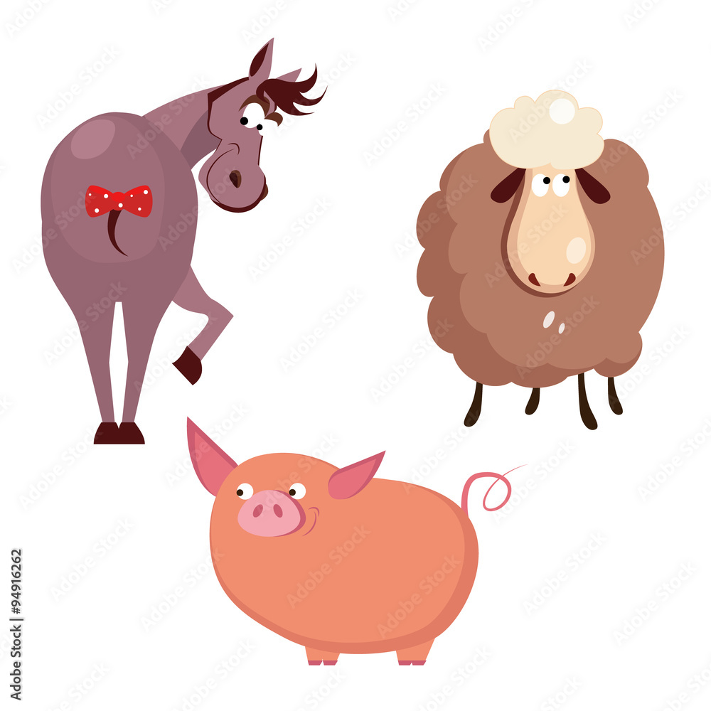Donkey, Pig and Sheep. Farm Animals Vector Donkey, Pig and Sheep. Farm Animals Vector