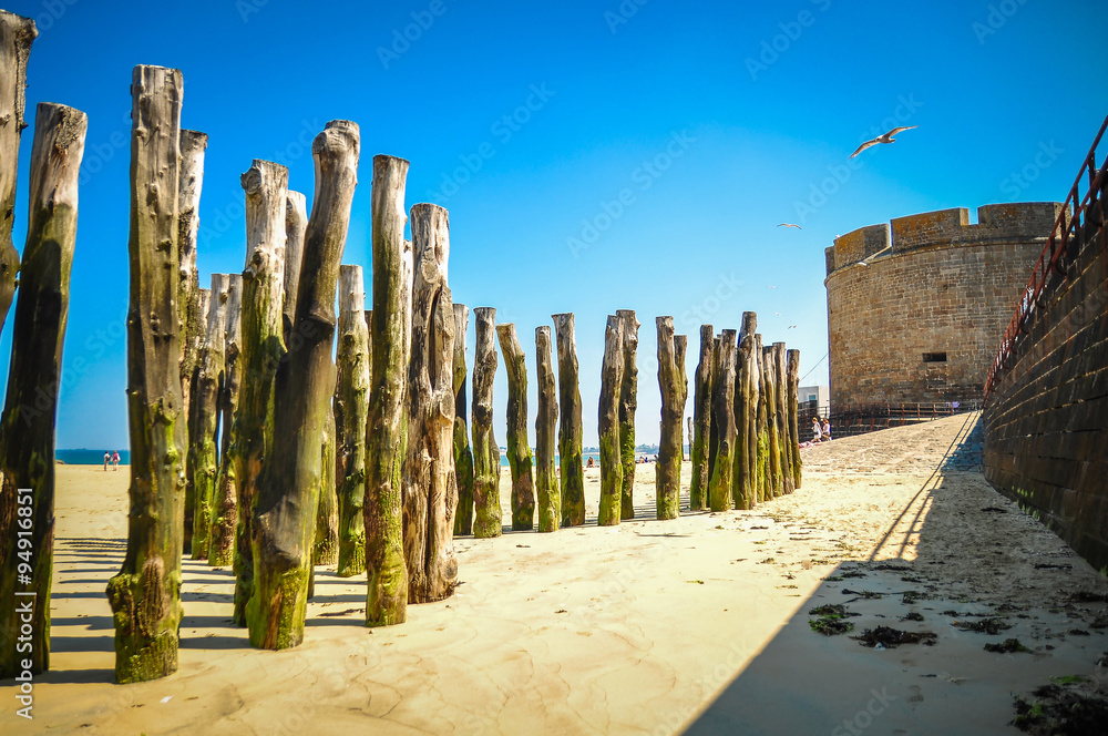 Wooden Poles outside Saint Malo walls (Brittany, France)