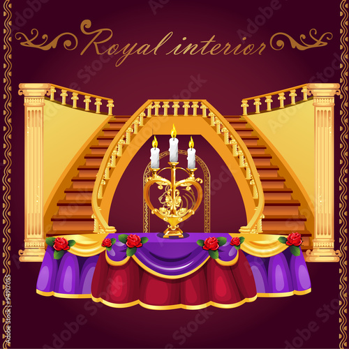 Golden staircase and table with candlestick
