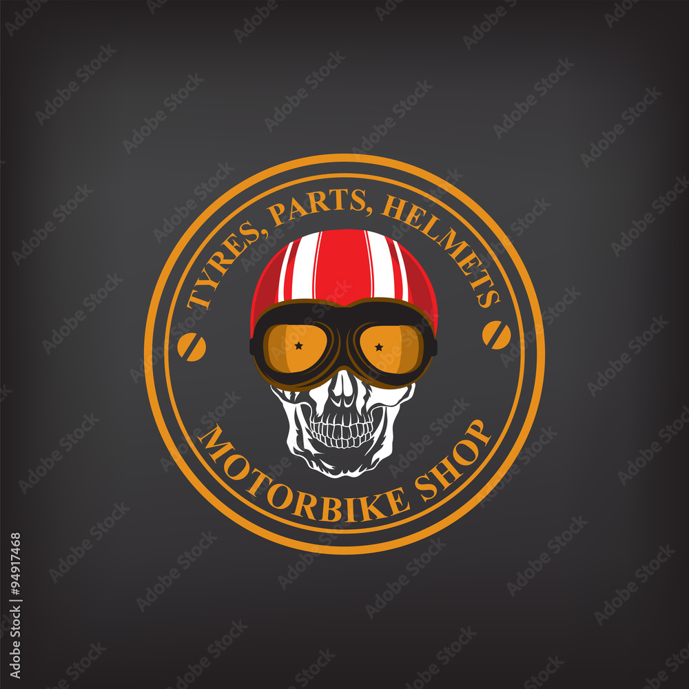 Vector label, motorbike shop.