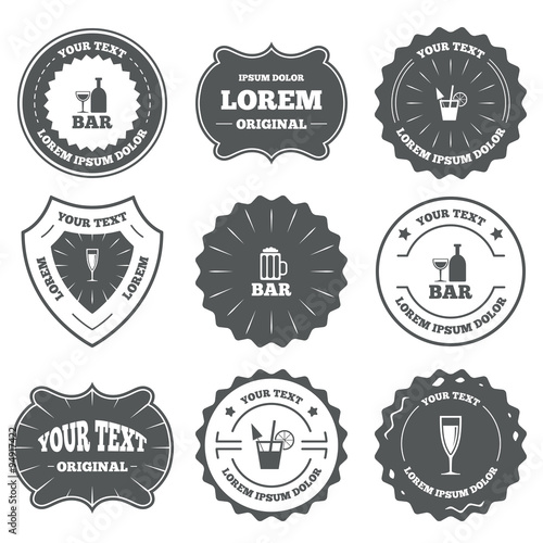 Bar or Pub icons. Glass of beer and champagne.