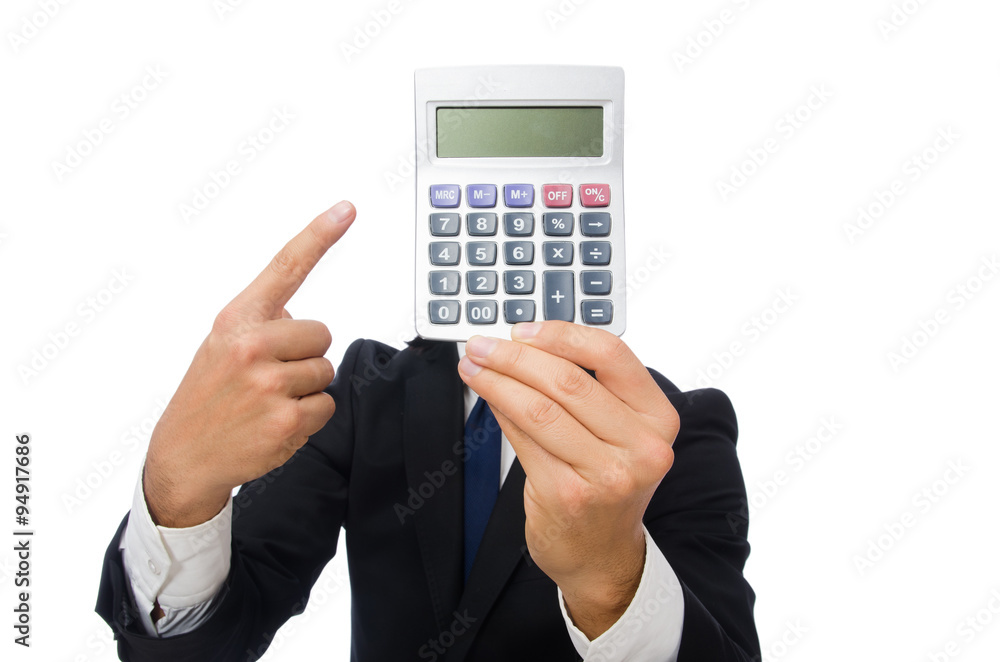 Man with calculator isolated on white Man with calculator isolated on white