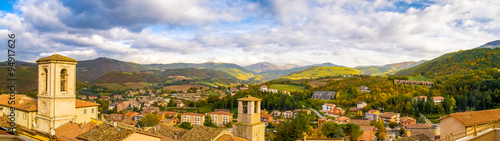 Panoramic photo of Cascia in Umbria, Italy with colorful autumn photo