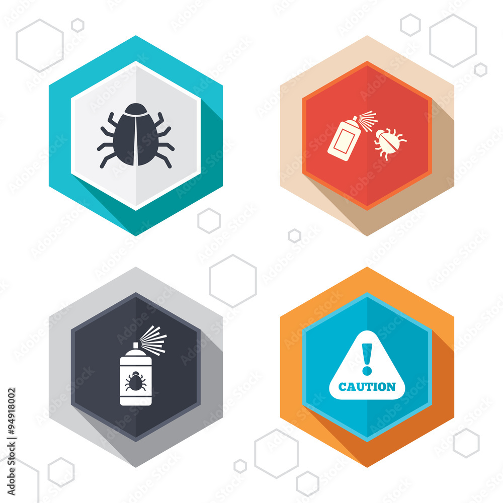 Bug disinfection signs. Caution attention icon. Bug disinfection signs. Caution attention icon.