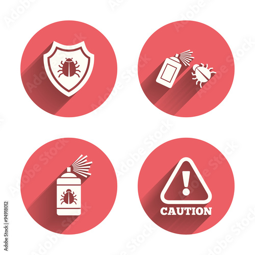 Bug disinfection signs. Caution attention icon.