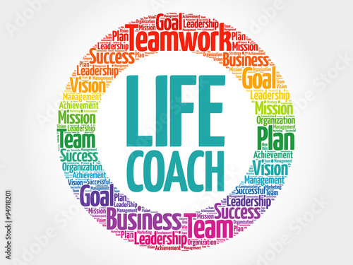 Life Coach circle stamp word cloud, business concept