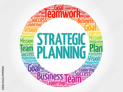 Strategic planning circle stamp word cloud, business concept