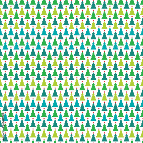 Seamless Pattern Christmas Trees Stars Green
