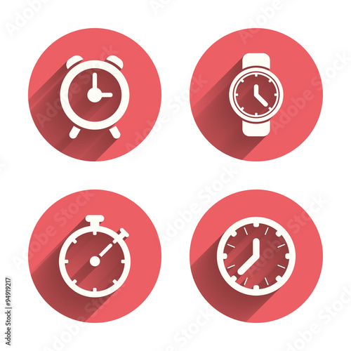 Mechanical clock time icons. Stopwatch timer.