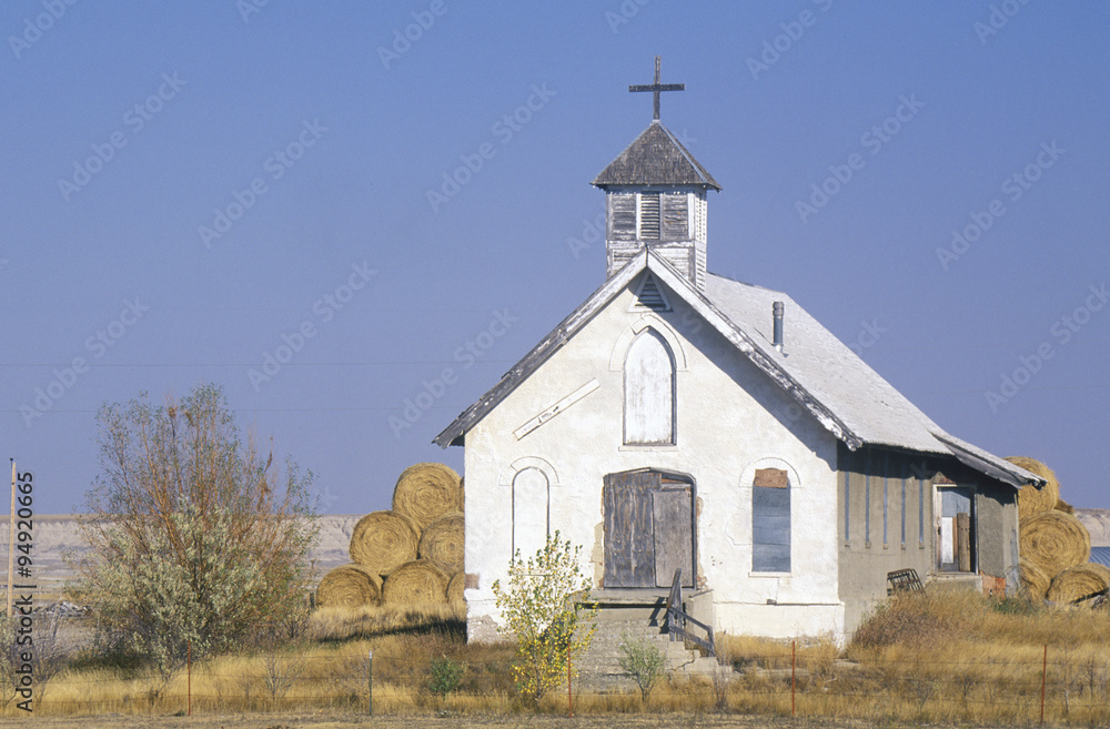 Abandoned prairie church near Badlands South Dakota