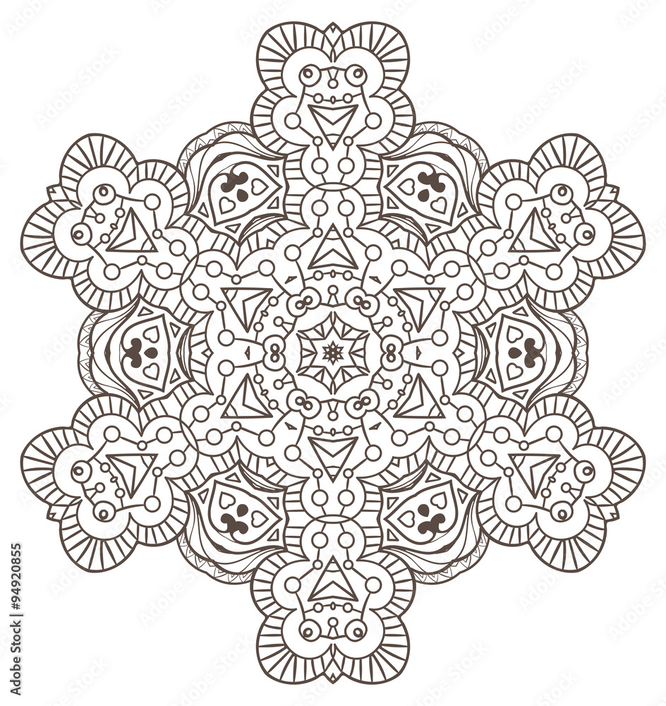 Ethnic Fractal Mandala Vector Meditation looks like Snowflake or Maya Aztec Pattern or Flower Isolated on White Ethnic Fractal Mandala Vector Meditation looks like Snowflake or Maya Aztec Pattern or Flower Isolated on White