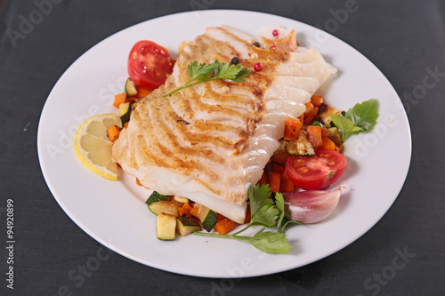 grilled fish and vegetables