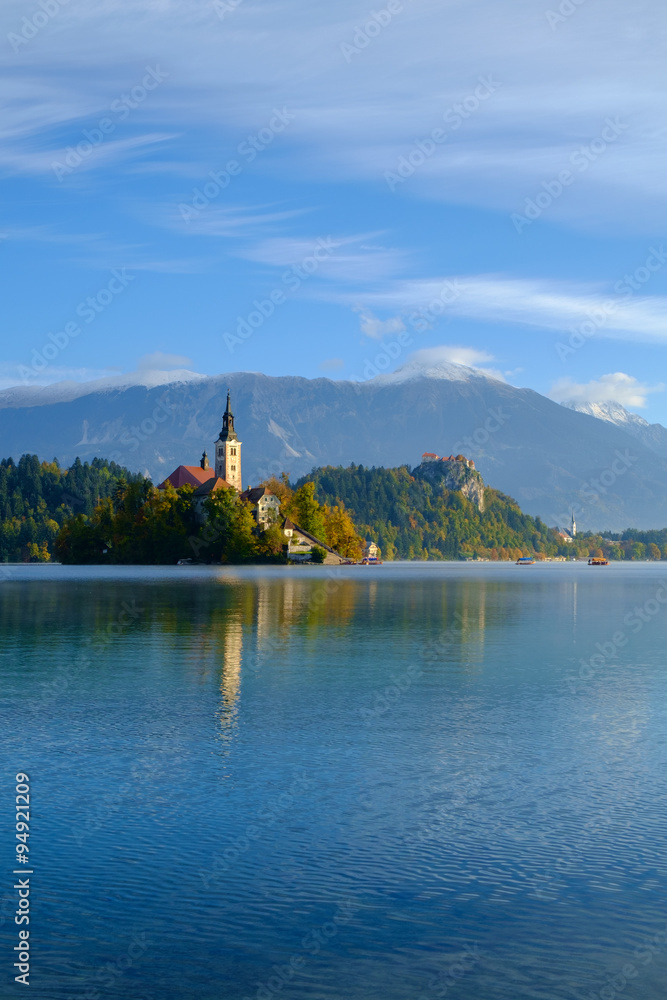 Autumn landscape of Bled Lake