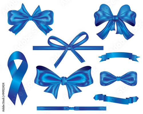 ribbons and bows Collection,set of blue luxury ribbons and bows vector for decoration and design