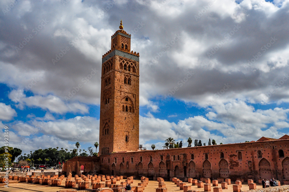 Koutoubia mosque on a cloudy day, Marrakech, Morocco