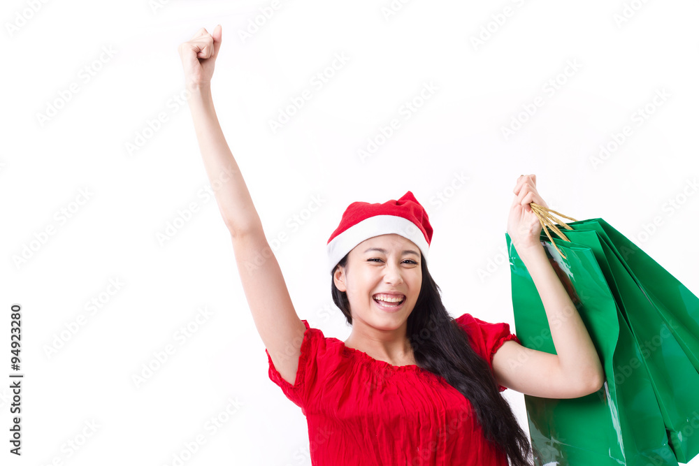 happy woman enjoying christmas shopping happy woman enjoying christmas shopping