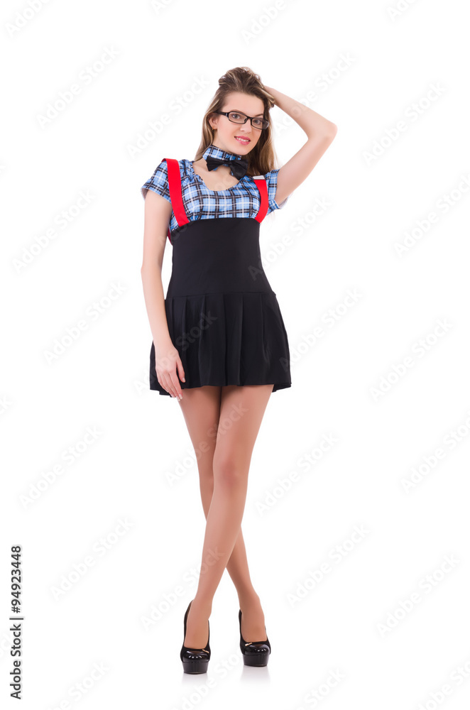 Fototapeta premium Schoolgirl isolated on the white