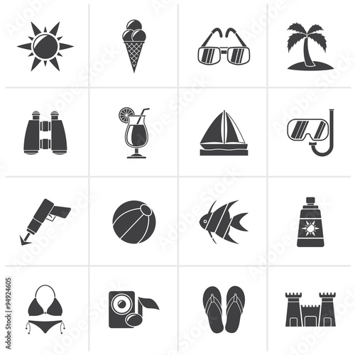 Black Tropic, Beaches and summer icons - vector icon set