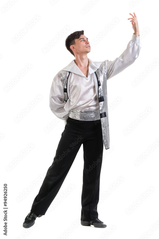 Fototapeta premium Young and stylish modern ballet dancer, isolated on white. Full body