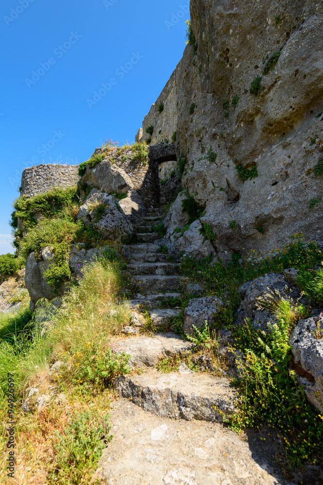 Rocky stairs to Angelokastro, Corfu, Greece.