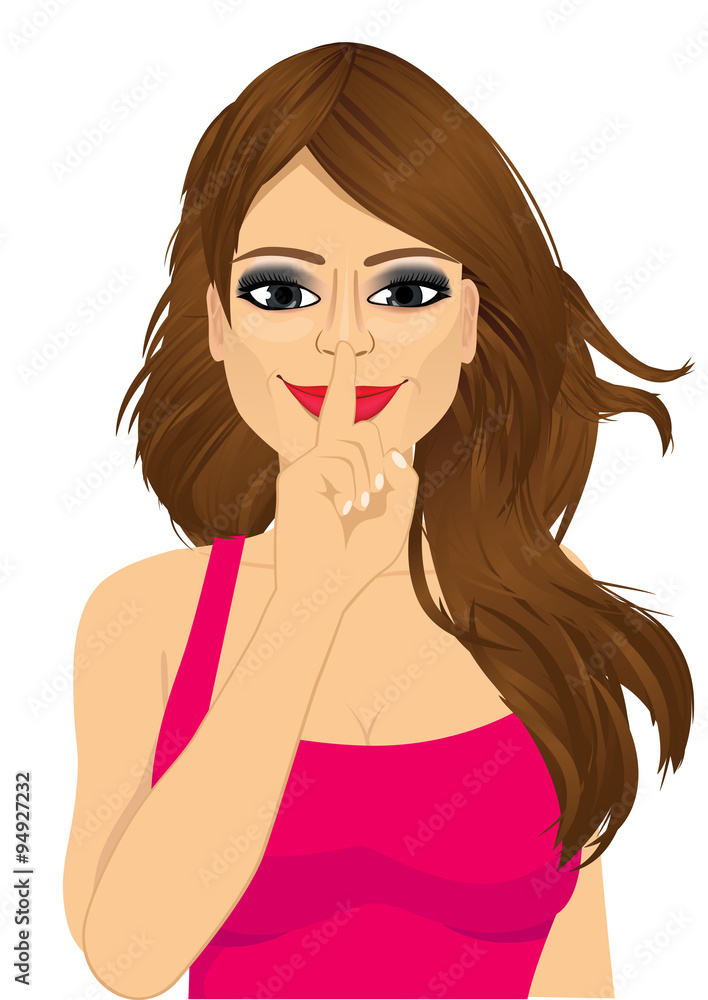 girl making silence or secret hand gesture girl making silence or secret hand gesture