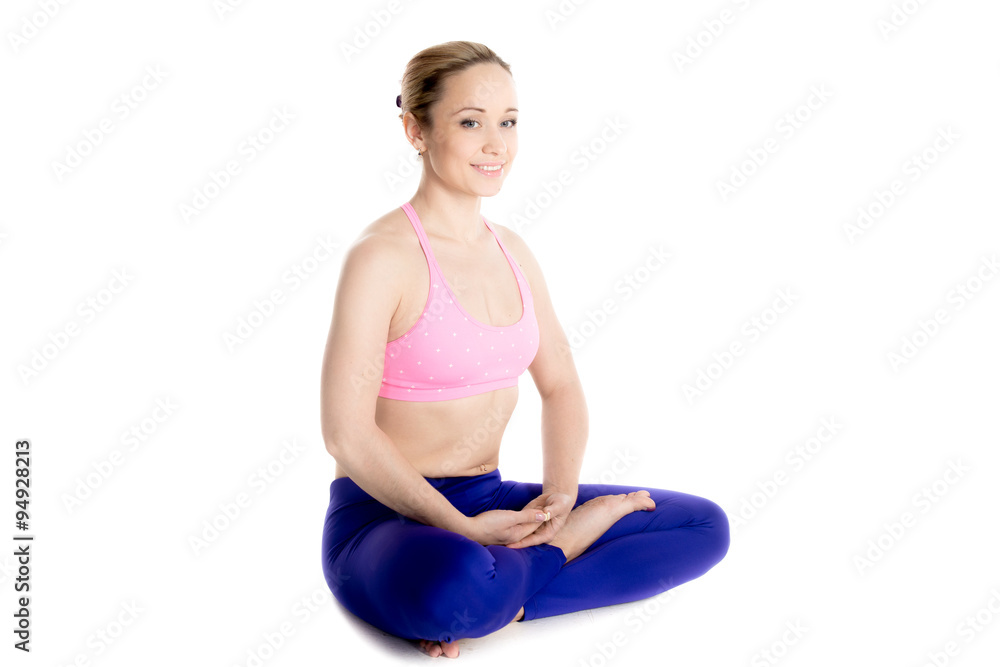 Fototapeta premium Half lotus asana, cross-legged pose