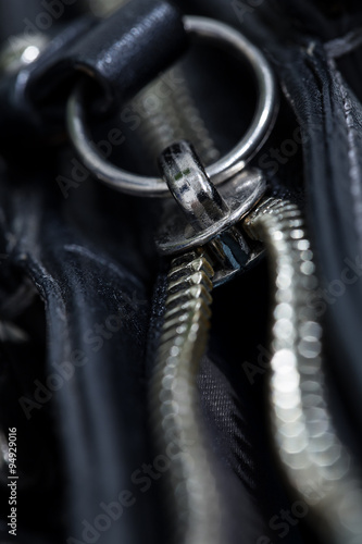 Zipper of Bag Close-up, Selective Focus