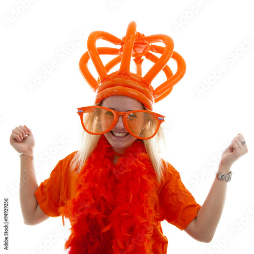 Young woman as Dutch orange supporter with crown © Sandra van der Steen